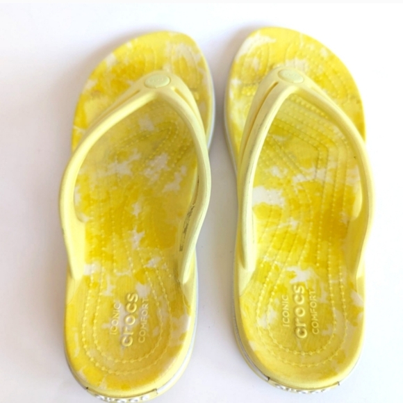 Crocs Crocband Bleach Dye FlipFlops Canary Yellow - Picture 3 of 9